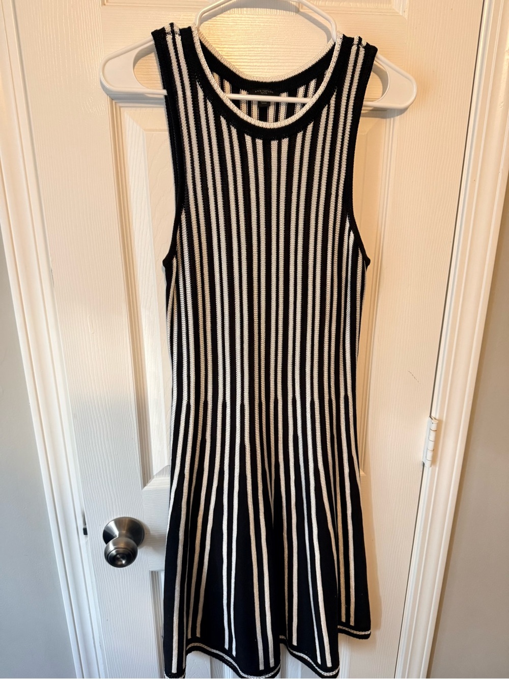 Ann Taylor Black and White Sleeveless Striped Knit Dress